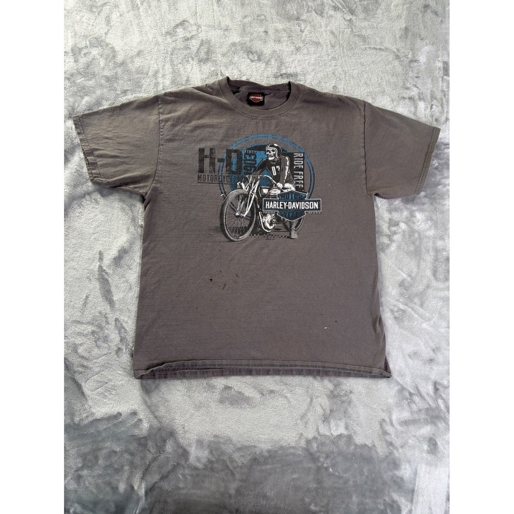 Harley-Davidson Biker T-Shirt Mens L Gray Crew Neck Short Sleeve